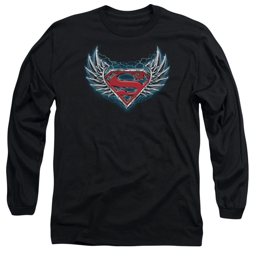 Superman - Steel Wings Logo - Long Sleeve Adult 18/1 - Black T-shirt