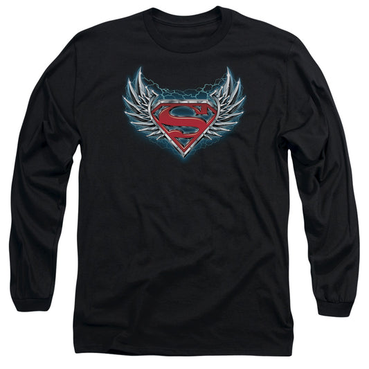 Superman - Steel Wings Logo - Long Sleeve Adult 18/1 - Black T-shirt