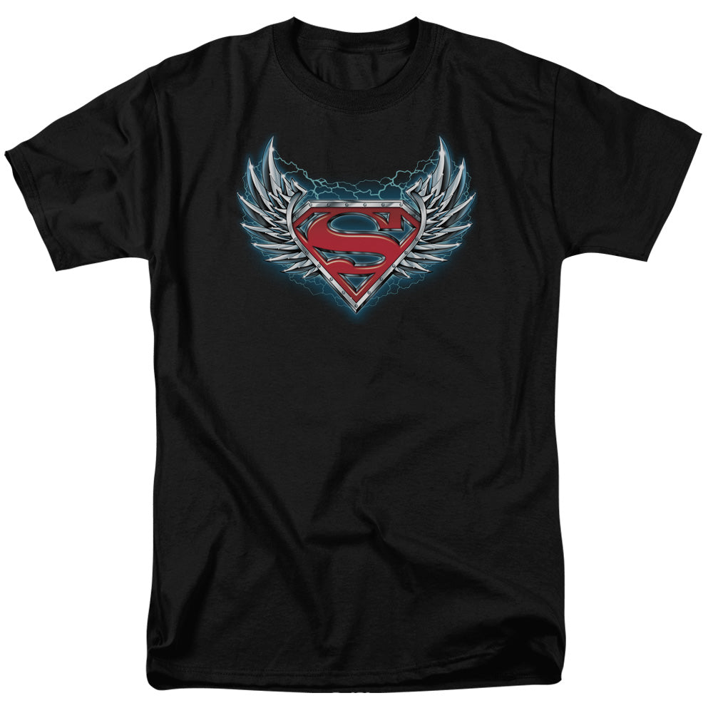 Superman - Steel Wings Logo - Short Sleeve Adult 18/1 - Black T-shirt