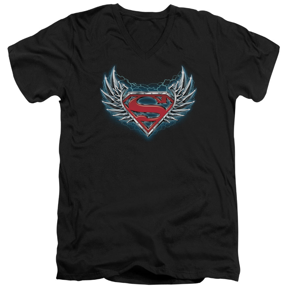 Superman - Steel Wings Logo - Short Sleeve Adult V-neck - Black T-shirt