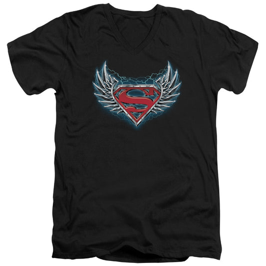 Superman - Steel Wings Logo - Short Sleeve Adult V-neck - Black T-shirt