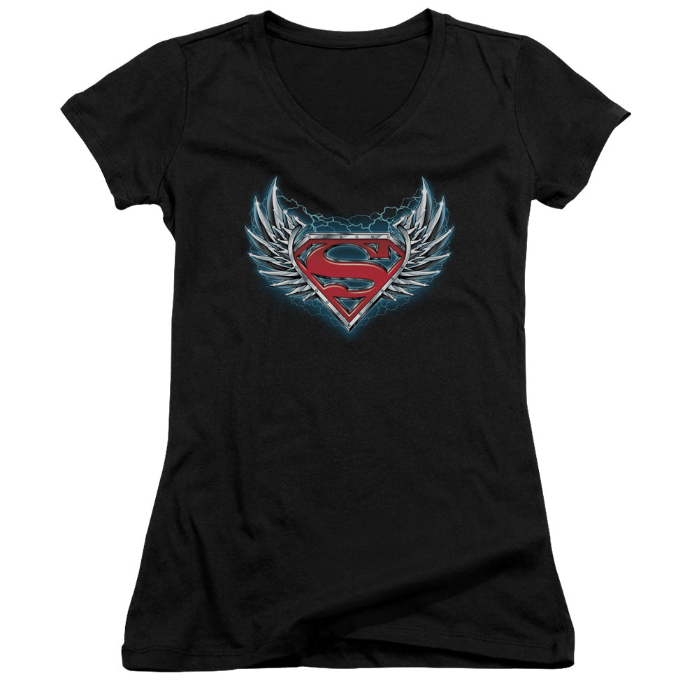 Superman - Steel Wings Logo - Junior V-neck - Black