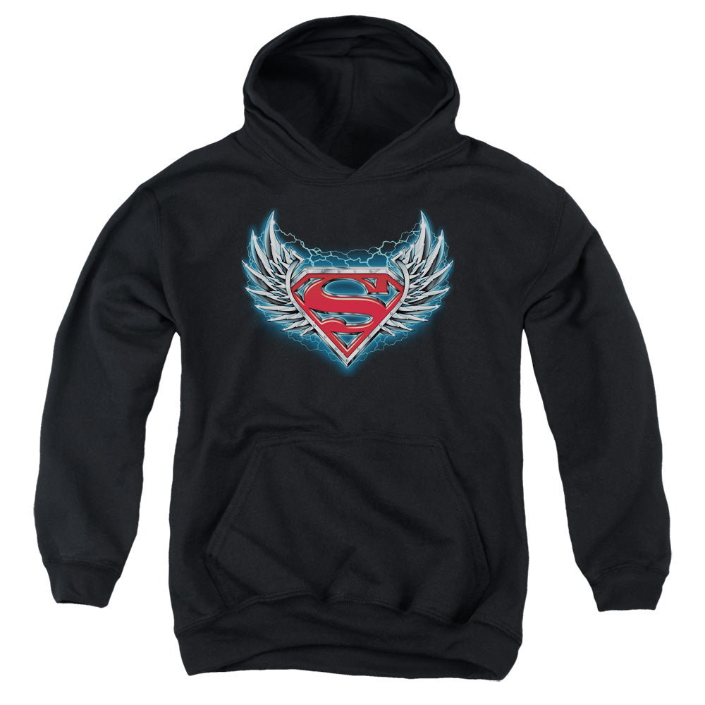 Superman - Steel Wings Logo - Youth Pull-over Hoodie - Black