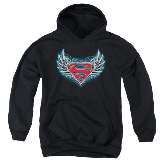 Superman - Steel Wings Logo - Youth Pull-over Hoodie - Black