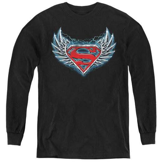 Superman Steel Wings Logo - Youth Long Sleeve Tee - Black