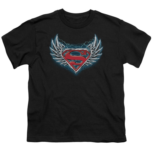 Superman - Steel Wings Logo - Short Sleeve Youth 18/1 - Black T-shirt