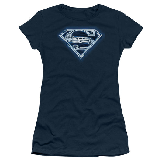 Superman - Cyber Shield - Short Sleeve Junior Sheer - Navy T-shirt
