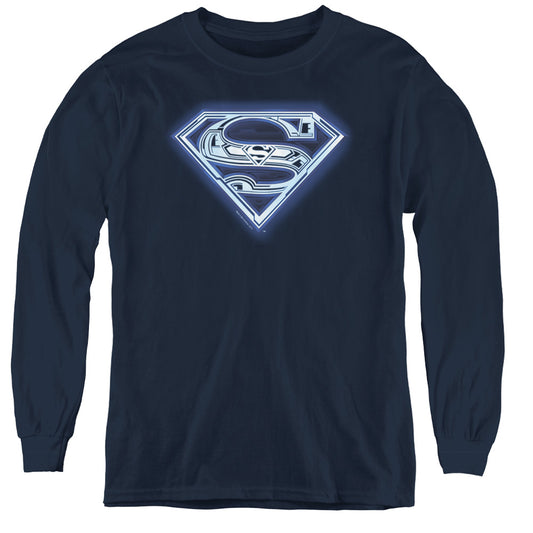 Superman - Cyber Shield - Youth Long Sleeve Tee - Navy