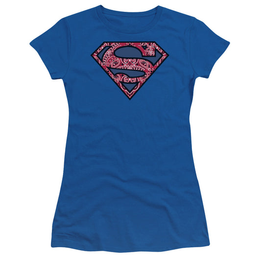 Superman - Paisley Shield - Short Sleeve Junior Sheer - Royal Blue T-shirt