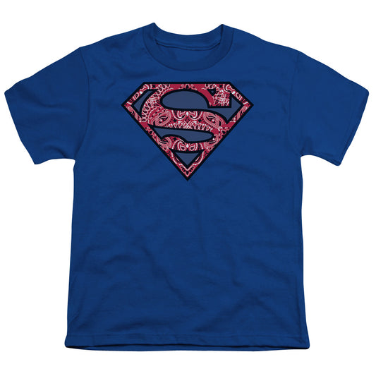 Superman - Paisley Shield - Short Sleeve Youth 18/1 - Royal Blue T-shirt