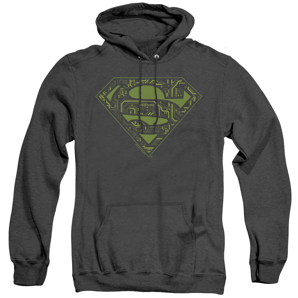Superman - Circuits Shield - Adult Heather Hoodie - Black