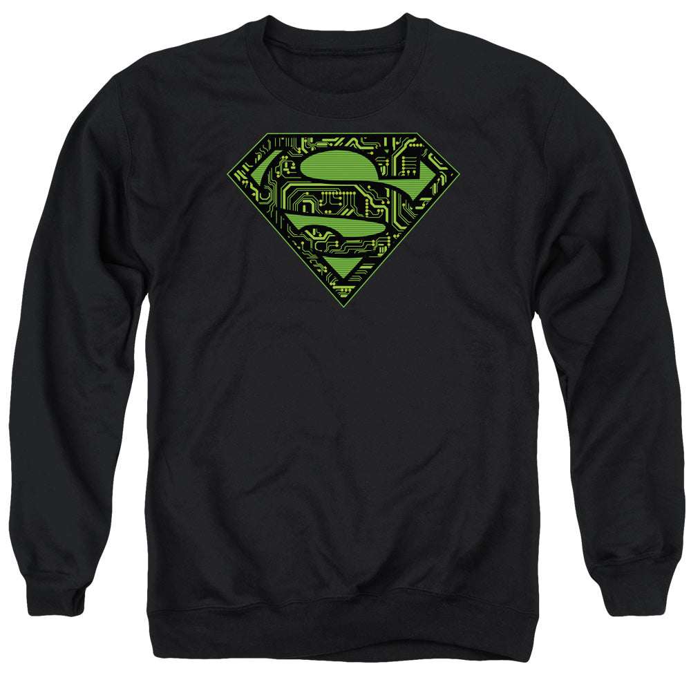 Superman - Circuits Shield - Adult Crewneck Sweatshirt - Black