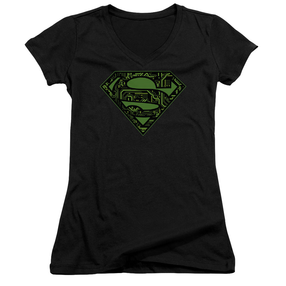 Superman - Circuits Shield - Junior V-neck - Black