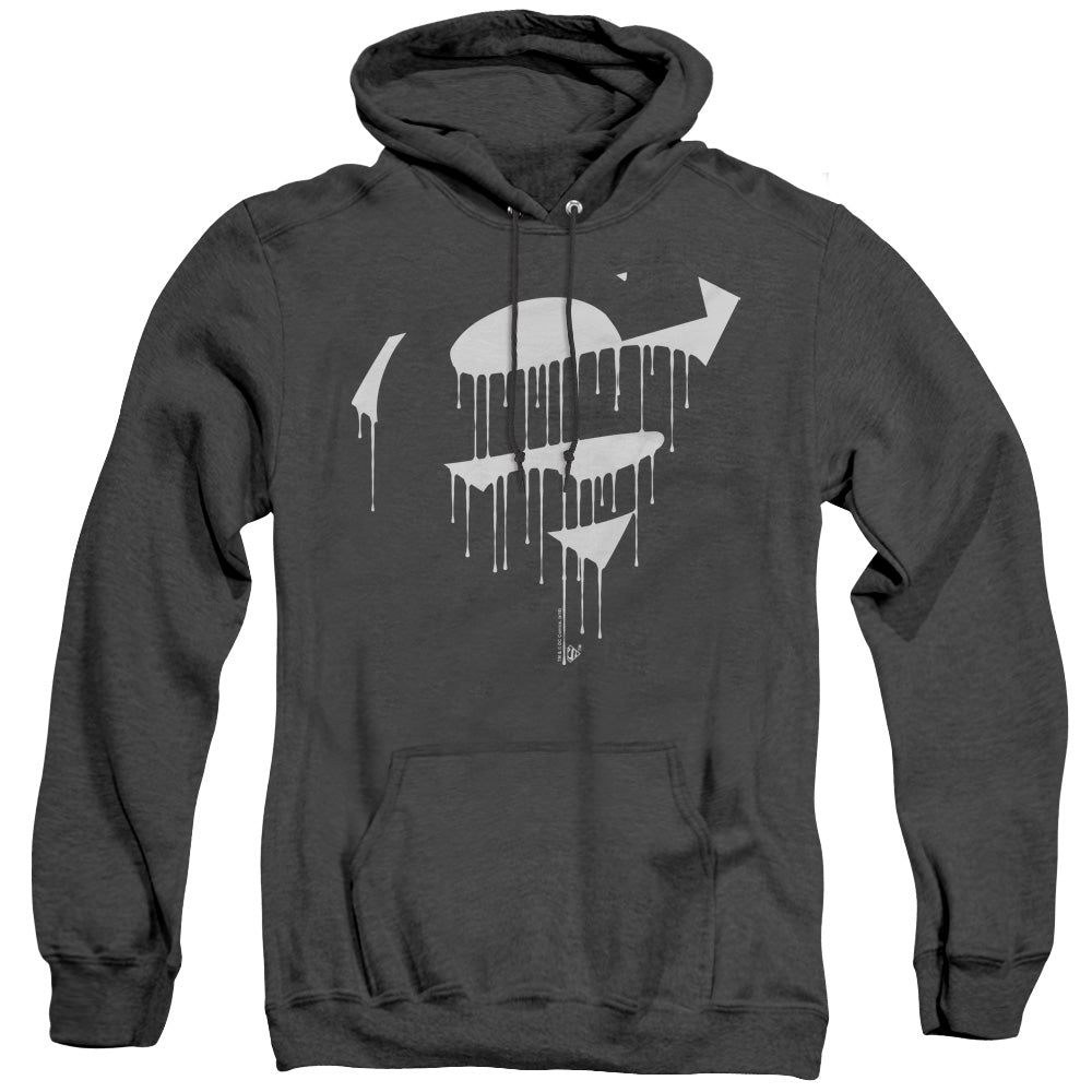 Superman - Dripping Shield - Adult Heather Hoodie - Black