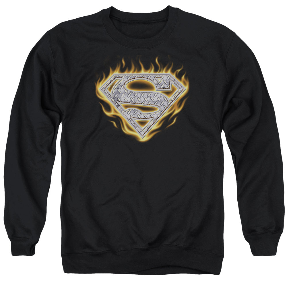 Superman - Steel Fire Shield - Adult Crewneck Sweatshirt - Black