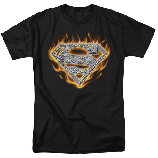 Superman - Steel Fire Shield - Short Sleeve Adult 18/1 - Black T-shirt