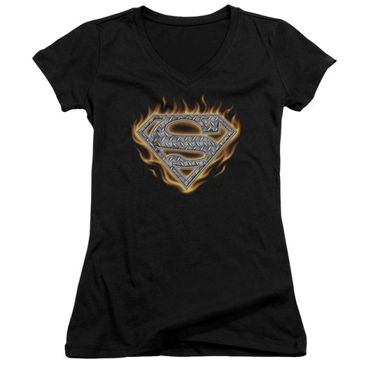 Superman - Steel Fire Shield-junior V-neck - Black