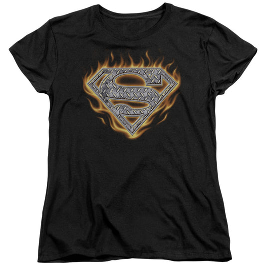 Superman - Steel Fire Shield - Short Sleeve Womens Tee - Black T-shirt