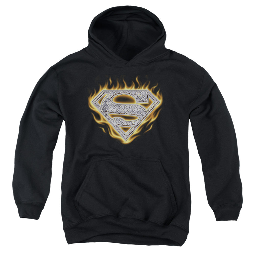 Superman - Steel Fire Shield - Youth Pull-over Hoodie - Black