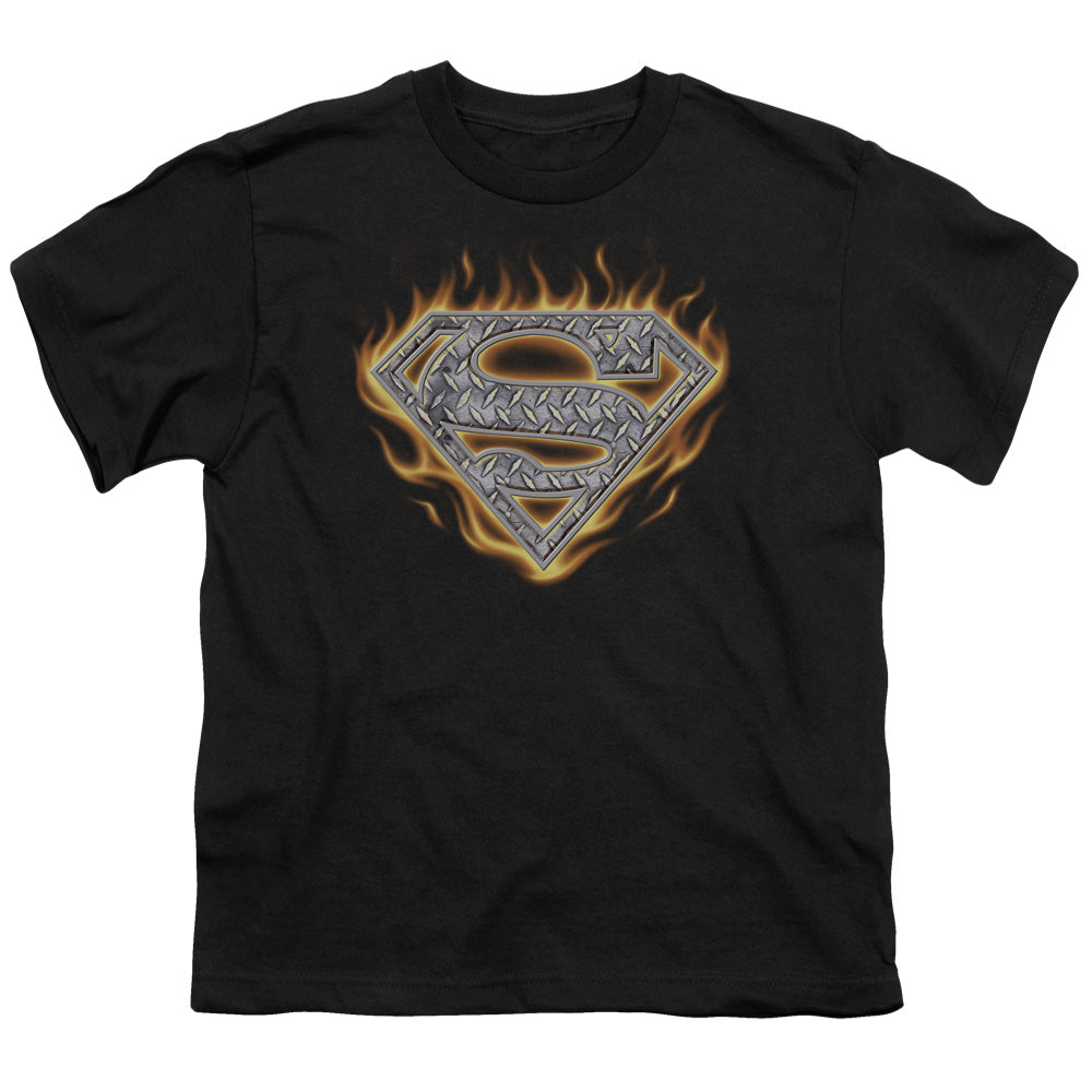 Superman - Steel Fire Shield - Short Sleeve Youth 18/1 - Black T-shirt