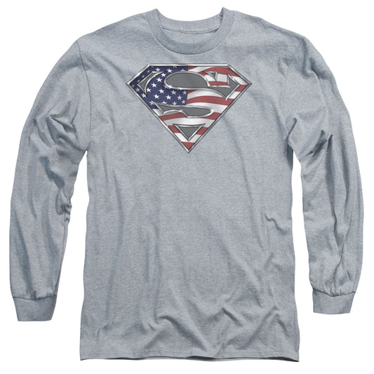 Superman - All - Long Sleeve Adult 18/1 - Athletic Heather T-shirt