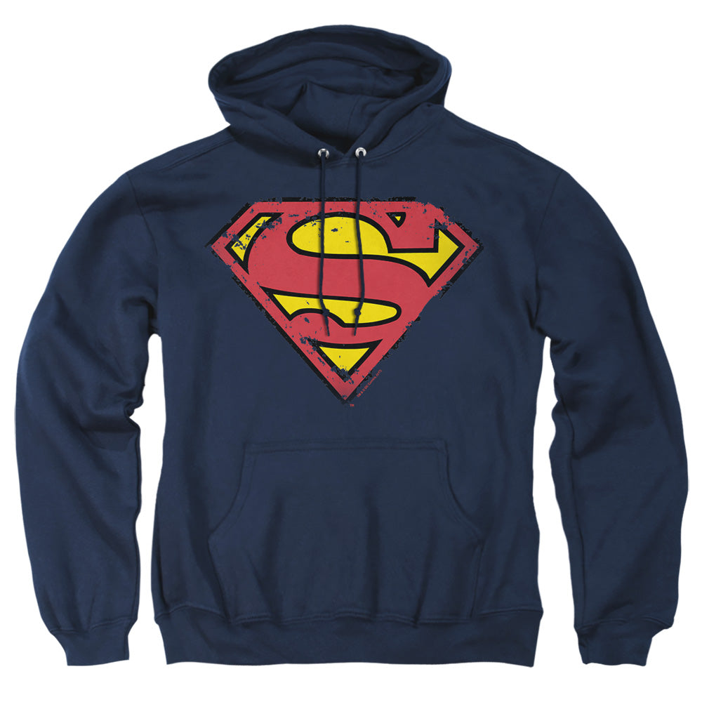 Superman - Distressed Shield - Adult Pull-over Hoodie - Navy