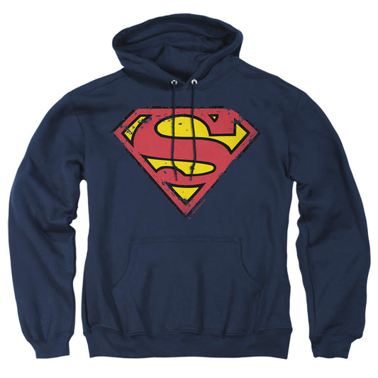 Superman - Distressed Shield - Adult Pull-over Hoodie - Navy