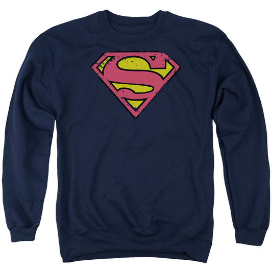 Superman - Distressed Shield - Adult Crewneck Sweatshirt - Navy