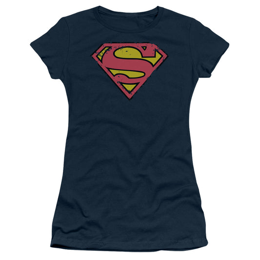 SUPERMAN DISTRESSED SHIELD - S/S JUNIOR SHEER - NAVY T-Shirt