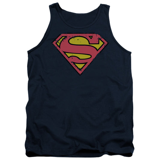 Superman - Distressed Shield - Adult Tank - Navy