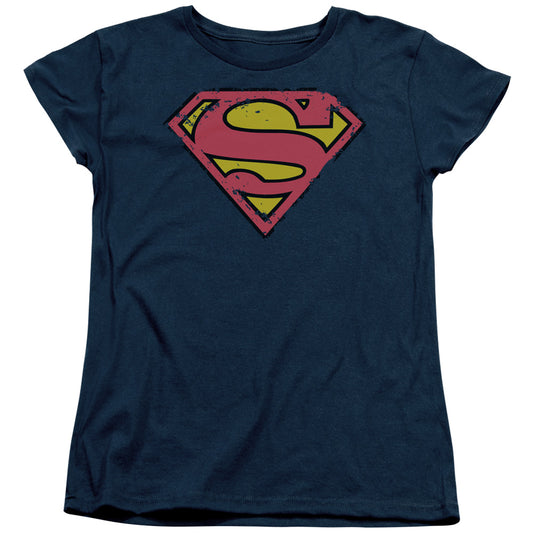 Superman - Distressed Shield - Short Sleeve Womens Tee - Navy T-shirt