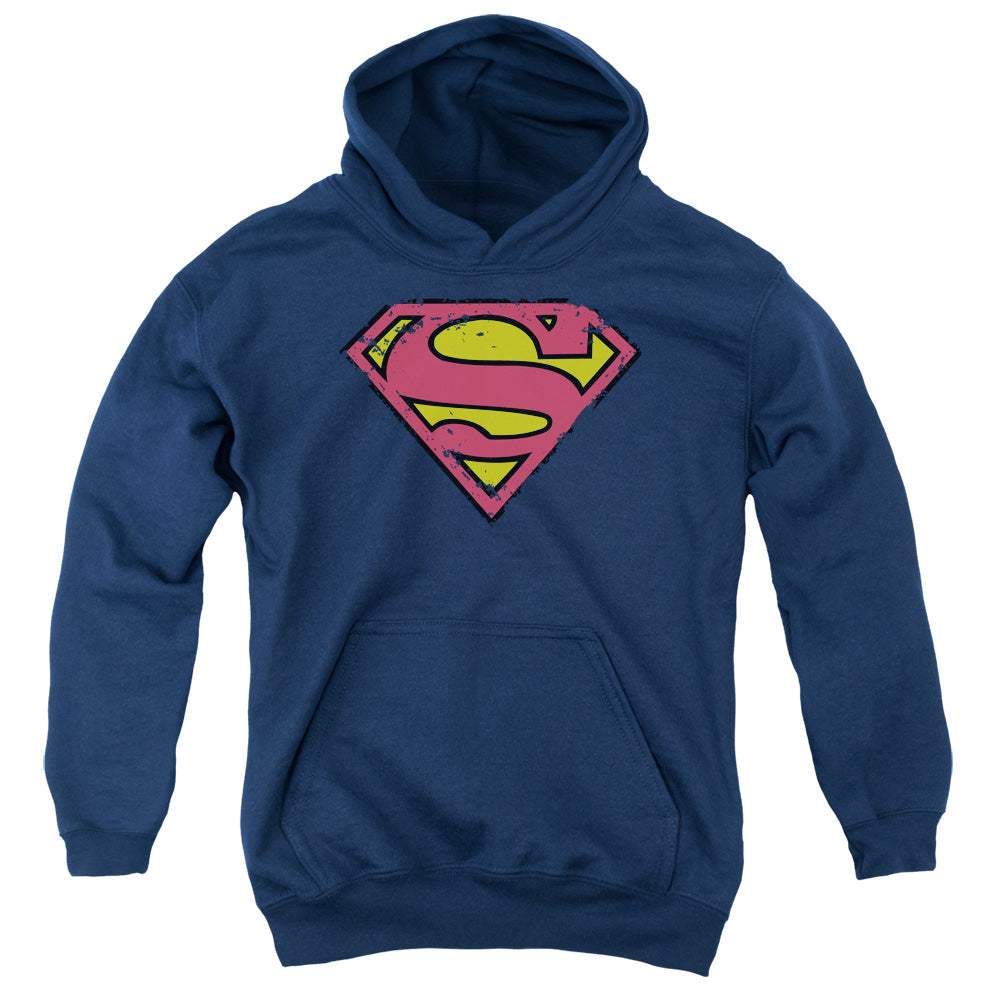 Superman - Distressed Shield - Youth Pull-over Hoodie - Navy