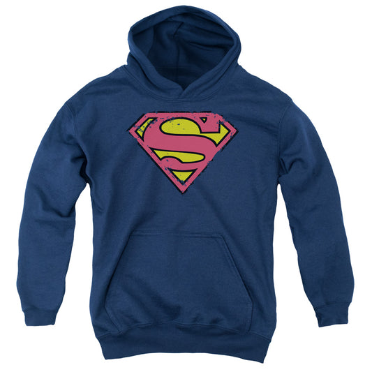 Superman - Distressed Shield - Youth Pull-over Hoodie - Navy