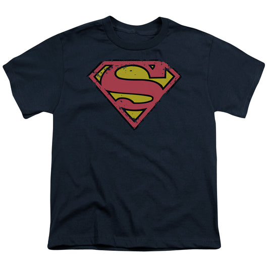 Superman - Distressed Shield - Short Sleeve Youth 18/1 - Navy T-shirt