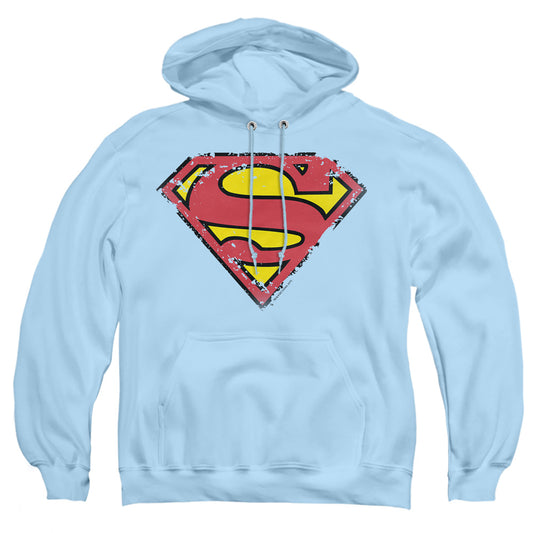 Superman - Distressed Shield - Adult Pull-over Hoodie - Light Blue