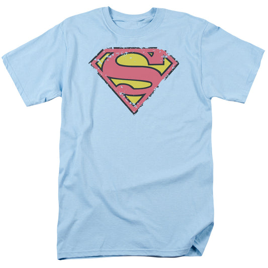 Superman - Distressed Shield - Short Sleeve Adult 18/1 - Light Blue T-shirt