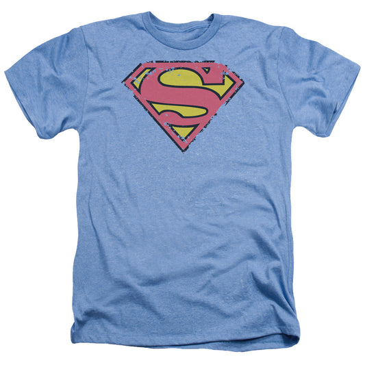 Superman - Distressed Shield - Adult Heather - Light Blue