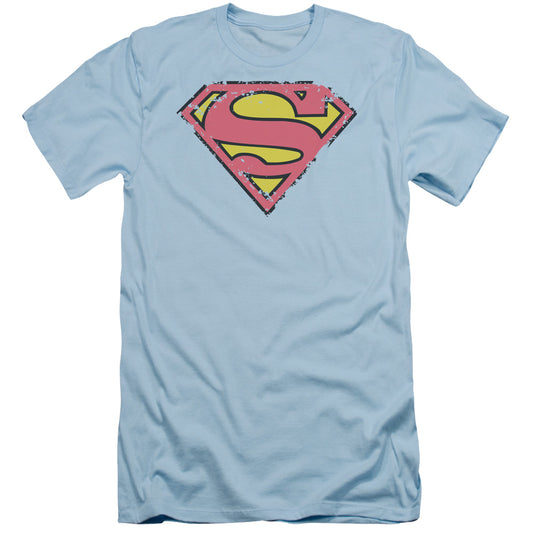 Superman - Distressed Shield - Short Sleeve Adult 30/1 - Light Blue T-shirt