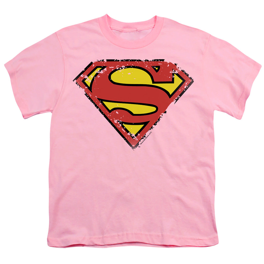 Superman - Distressed Shield - Short Sleeve Youth 18/1 - Light Blue T-shirt