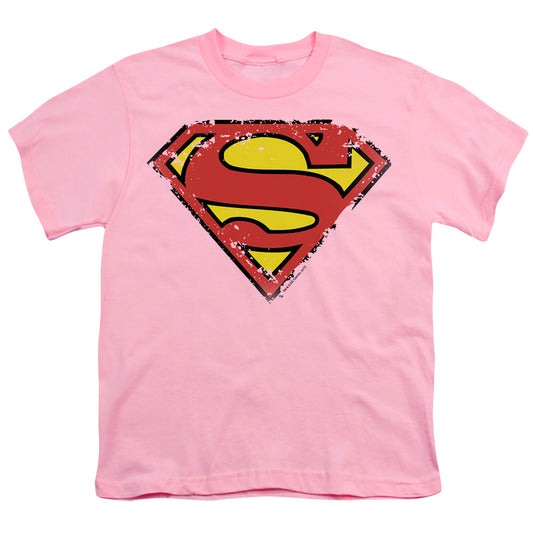 Superman - Distressed Shield - Short Sleeve Youth 18/1 - Light Blue T-shirt
