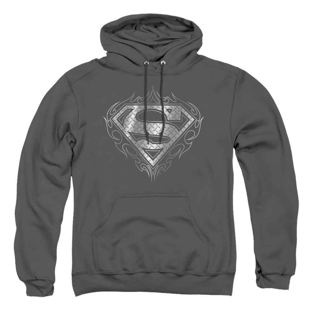 Superman - Tribal Steel Logo - Adult Pull-over Hoodie - Charcoal