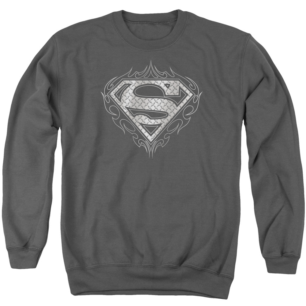 Superman - Tribal Steel Logo - Adult Crewneck Sweatshirt - Charcoal