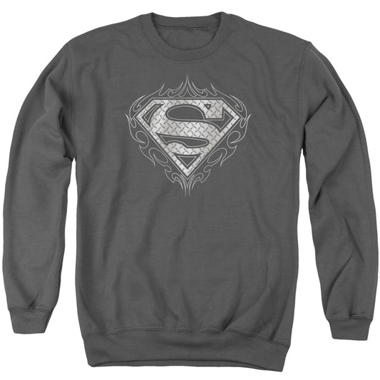 Superman - Tribal Steel Logo - Adult Crewneck Sweatshirt - Charcoal