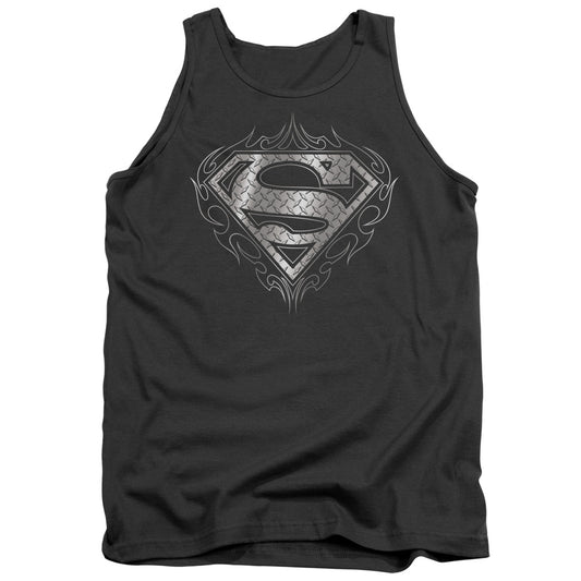 Superman - Tribal Steel Logo - Adult Tank - Charcoal