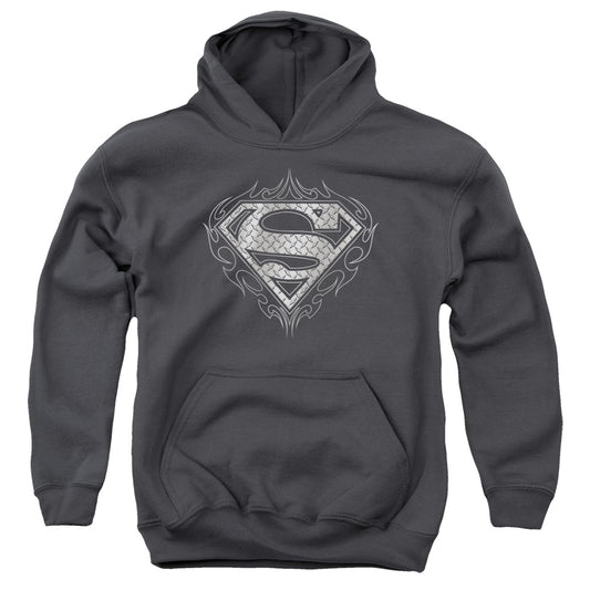 Superman - Tribal Steel Logo - Youth Pull-over Hoodie - Charcoal