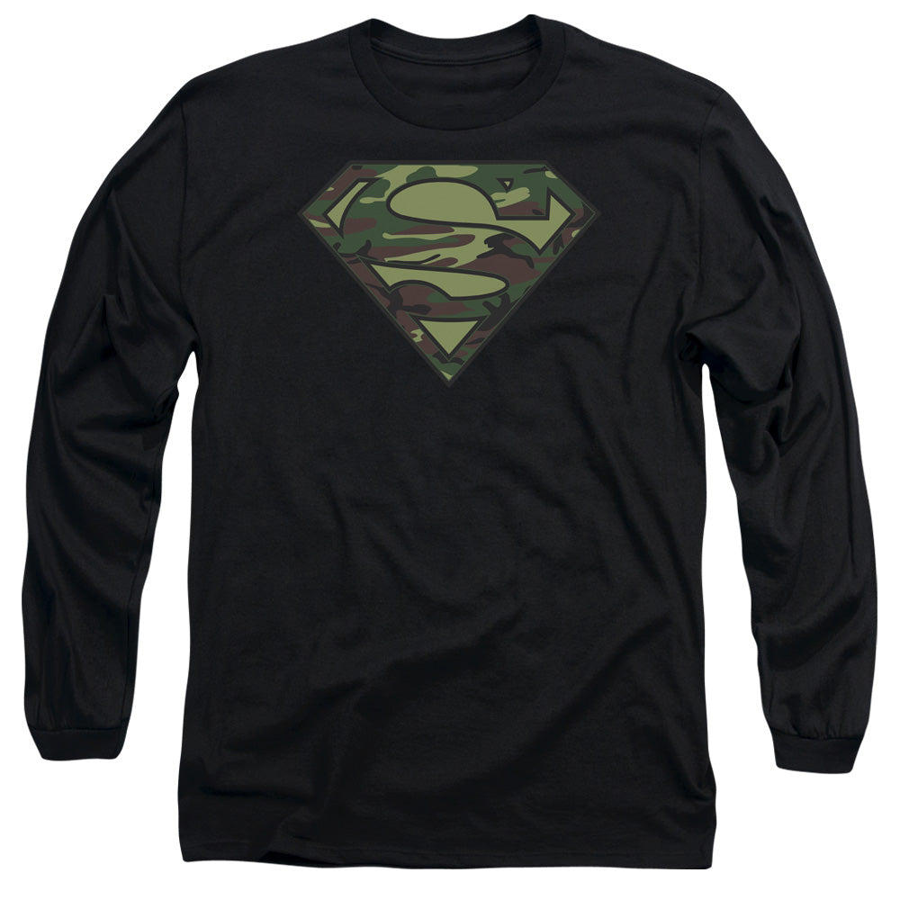 Superman - Camo Logo - Long Sleeve Adult 18/1 - Black T-shirt