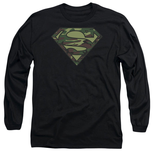 Superman - Camo Logo - Long Sleeve Adult 18/1 - Black T-shirt