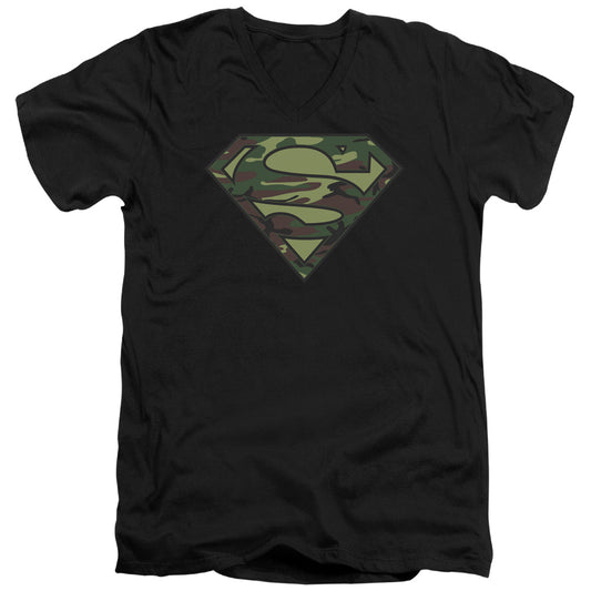 Superman - Camo Logo - Short Sleeve Adult V-neck - Black T-shirt