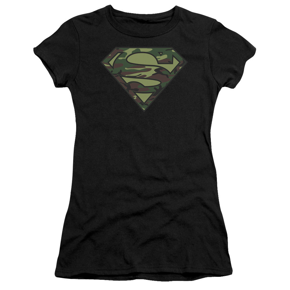 Superman - Camo Logo - Short Sleeve Junior Sheer - Black T-shirt