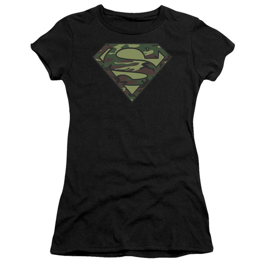 Superman - Camo Logo - Short Sleeve Junior Sheer - Black T-shirt